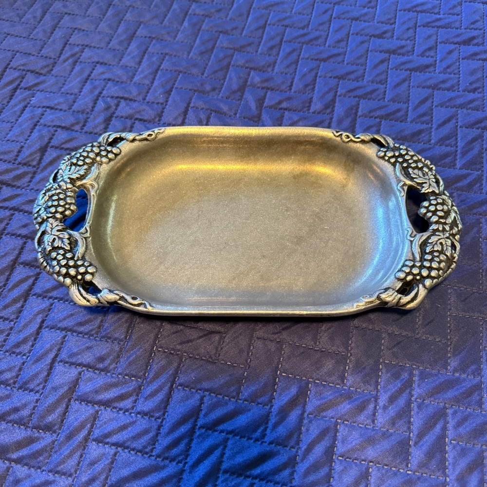 2 for $20! Ornate Pewter Tray with Grape Leaf Handles